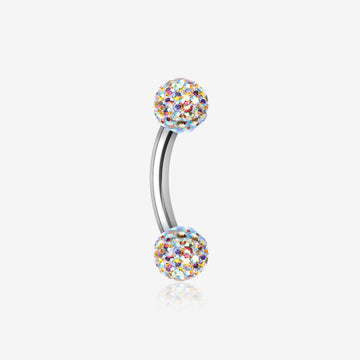 Multi-Gem Sparkle Curved Barbell Eyebrow Ring-Aurora Borealis